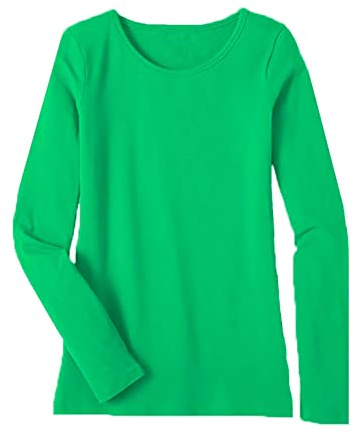 Women's Ladies Long Sleeve T-Shirt Ladies Plus Size Round Neck Stretchy Plain Fitted Basic Jersey Casual Tee Top. Jade Green