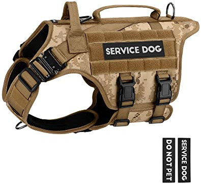 Taktisches Hundegeschirr – PETNANNY Hundegeschirr, Service-Hundeweste für große Hunderassen, Klettverschluss für Diensthunde, Arbeitshunde, Training (Desert Camo, XL)