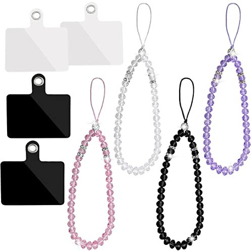 Cordon de téléphone portable avec perles de cristal et 4 coussinets autocollants pour sangle de téléphone portable, sac à main, sac à main court coloré pour fille et femme