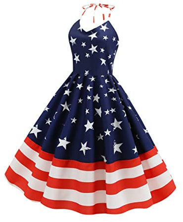 CALLARON Robe sans Manches Drapeau Américain Robe Femme 4 Juillet Robe Maxi du 4 Juillet Jupe Femme 4 Juillet Robes pour Femmes 2023 Robe Drapeau USA Articles De Fête Aux Femmes Une Pièce