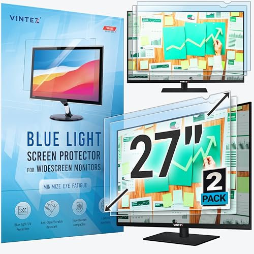 27 inch Blue Light Blocking Screen Protector Panel for 16:9 Widescreen Computer Monitor and Laptop - PC Anti-UV Eye Protection Filter Film - Anti-Scratch Diagonal Frame Shield [2 Pack]