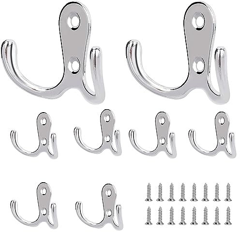 YSDMY 8 Stück Kleiderhaken Silber, Doppelt Wandhaken mantelhaken, Garderobenhaken Vintage mit Schrauben für Badezimmer, Küche, Schlafzimmer, Kleiderschrank