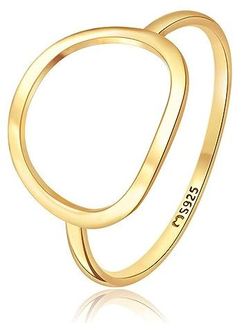 Anillos de mujer en plata de ley con gran figura oval en el centro del aro. Anillo plata con acabado plateado o dorado. Joyería mujer ideal para parejas, regalo para madres. (Baño en oro, 6)