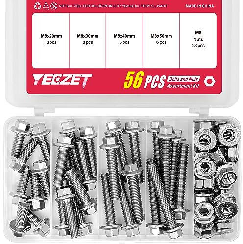 YEEZET 56 Stück M8 Flanschschrauben und Flanschmuttern Sortiment kit aus 304 Edelstahl