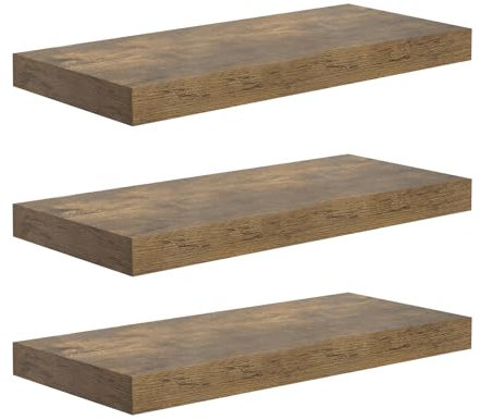 WOLTU Wandregal Wandboard Bücherregal Regale für Deko Wandablagen aus MDF Holz, 3er Set Hängeregal Vintagebraun