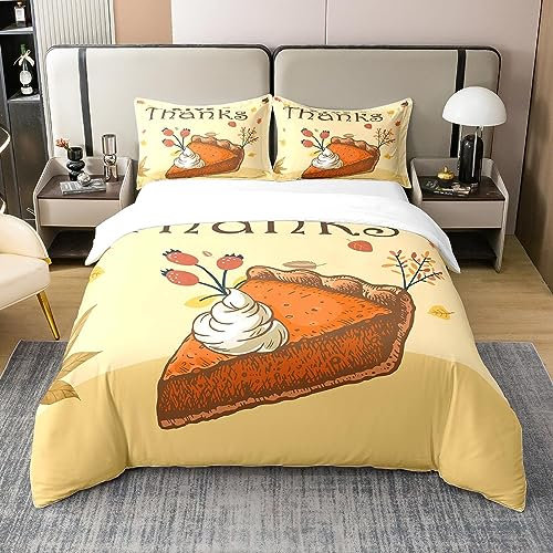 Cartoon Cake 100% Baumwolle Bettbezug 155x220,Thanksgiving Day Bettwäsche Set,Köstliche Creme Dessert Tröster Abdeckung für Kinder Mädchen Jungen,Herbst Ahorn Blätter Bett Sets mit 1 Kissenbezug