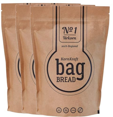 3er Pack: Brotbackmischung BagBread KornKraft No. 1 Urkorn Brotbackmischung ohne Hefe & ohne Weizen in der Tüte 3 x 750g