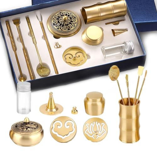 Kit de fabrication d'encens en laiton 12 pièces, kit de brûleur d'encens, ensemble d'outils de moule d'encens, moules à cône d'encens, comprenant cuillère, presse, pelle, brosse,brûleur d'encens