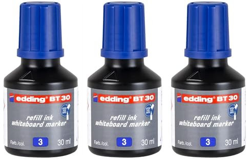 EDDING 3 Flaschen 30 ml Nachfülltinte Blau BT 30 für Whiteboard-Marker