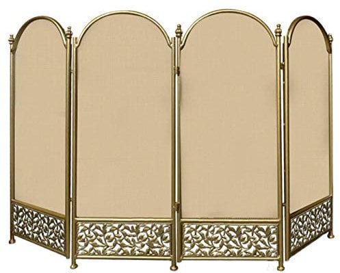4-Panel-Kaminschutz zur Platzersparnis, Faltbarer Feuerfunkenschutz mit Schutzgitter, für Feuerstelle/Feuerstelle im Freien/Portikus-Kaminbereiche (Farbe: Gold) (Gold) (Gold) Present