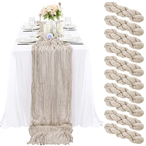 10 Stück Rosy Brown Käsetuch-Tischläufer 90 x 300 cm, Gaze-Tischläufer für Hochzeitsempfang, transparente Brautparty, Geburtstagsparty, Boho-Tischdekoration
