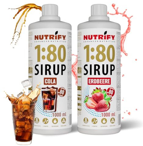 NUTRIFY Vital Fitness Drink 1:80 Sirup 2x1 L Set- Cola & Erdbeere, Getränkekonzentrat mit Vitaminen & L-Carnitin zuckerfrei- 160 Liter Sportgetränk kalorienarm 2er Pack, 2x 1000 ml