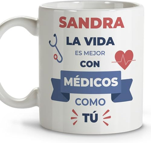 LolaPix Detalles compañeros de trabajo. Tazas personalizadas con nombre. Tazas originales para regalar. Regalos para medicos. Taza cerámica 330 ml.