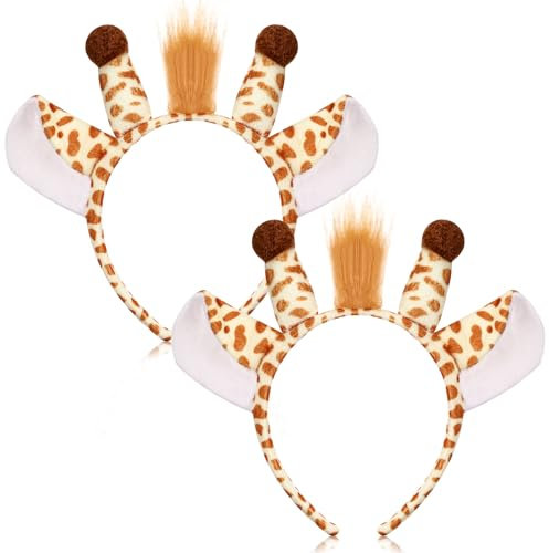 Chuangdi 2 Stück Tier Haarreife Zootiere Ohren Stirnband Tierohren Kostüm Haarreif Tiermotiv Party Kopfschmuck für Erwachsene Schminken Halloween Party Geschenk(Giraffe)