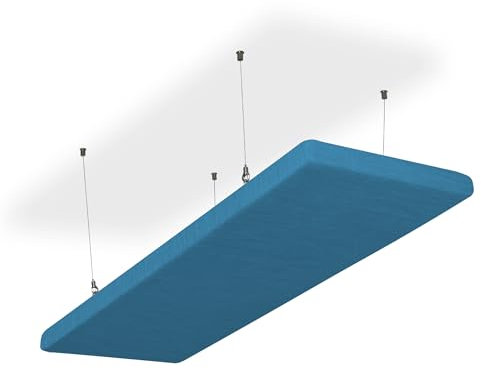 SILENT4® Plafond absorbant acoustique 114x33x5cm en non-tissé acoustique, montage par câble, acoustique améliorée prouvée par panneau acoustique en pétrole