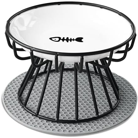 Cuenco elevado para gatos, plato de cerámica para gatos con soporte de metal, estación de alimentación elevada de agua y alimentos para gatos de interior, cachorros y perros pequeños, apto para