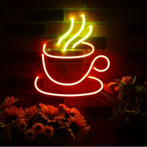 HFHungkeong LED Leuchtreklame Coffee Dimmbare Acryl Neonschilder für Café, Salon, Zuhause, Bar Dekoration, Dekorative Leuchtschilder für Zimmer, Kneipe, Club, Party-Dekoration, USB Betrieben (Rot)
