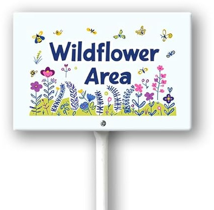 Geroclonup Wildflower Area Sign with Metal Stake 8 x 12 Inches No Mow May Yard Sign No Mow Signs Aluminum ​Garden Signs Outdoor for Lawn Yard Garden Decor, Easy to Install