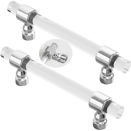 JMCXSM592 2 Packs Cupboard Handles Crystal pulls Cabinet Pulls Transparent Acrylic Handle Drawer Knobs Zinc Alloy,Kitchen Door Levers for Bathroom,Closet,Wardrobe,Dresser (Hole Pitch 96mm,Chrome)