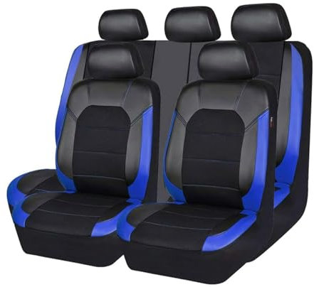 MaKeMoney 9 Stück Auto Sitzbezüge FüR Skoda Octavia Mk4 (NX) 2021 2022 2023 2024, Leder Sitzschoner Schonbezug Wasserdichter Sitzbezug-Sets Zubehör,A/Black Blue