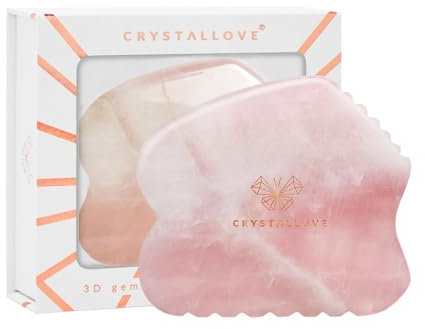 CRYSTALLOVE Pietra Gua Sha - Rullo massaggiante di quarzo rosa chiaro - Tavola Guasha - Massaggio facciale per viso, occhi, gonfiore della pelle del viso - Massaggiatore per il viso