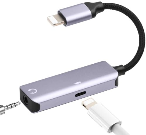 AXFEE Light-ning Kopfhörer Adapter und Laden, 2 in 1 Klinke Adapter, Light-ning AUX 3.5mm Klinke Audio, Unterstützt 27W Schnellladung, für i-Phone 14/14 Plus/14 Pro/13/12/11/XS Max/XS/XR/X/8/7
