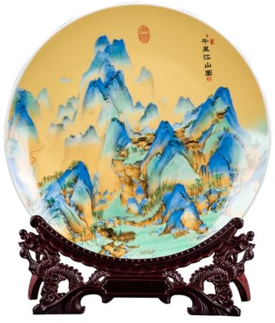 DUBTEDHOU La Cave de Porcelaine de la Ville, Assiette décorative de Paysage Jingdezhen en céramique de Style Chinois for Armoire à vin