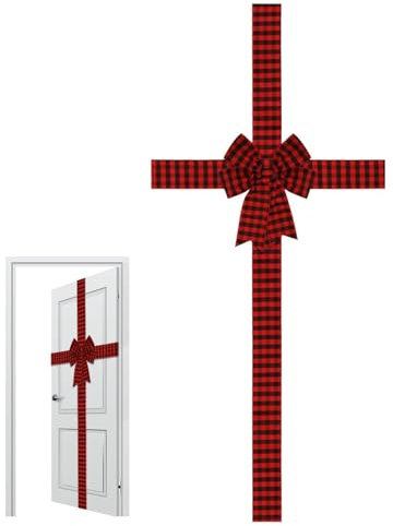 Grandi fiocchi di nastro per armadietto natalizio, fiocco di nastro per porta 'armadio natalizio,Grandi nastri natalizi scozzesi di bufalo Fiocchi per porte 'armadio | Grande porta 'armadio natalizio