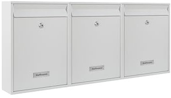 Zedelmaier Mehrfamilienhaus personalisiert 3er Briefkastensysteme Briefkastenanlage Briefkästen Wandbriefkasten Postkasten 26x35x8,5cm Weiß XL