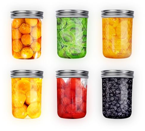 Mason Jars 6 Piezas 8oz Tarros De Cristal Con Tapa Tarros Cristal Conservas Para Mermelada Casera Tomate Pepino Miel Durante La Noche Avena Gelatina Fruta Almacenamiento De Alimentos 250ml(8OZ)