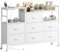 Lutown-Teen Large Chest of Drawers with Charging Station, Fabric Dresser for Bedroom on Wheels, Cabinet Stand for 32 Inch TV with Open Storage Shelf for Living Room, 7 Canvas Drawers, White