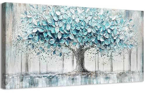Grande Stampa su tela con Cornice Grigio Blu Albero della Vita Astratto Pittura Quadri su tela Quadri Moderni Poster da parete Immagine Decorazioni da parete Soggiorno Camera da Letto Hotel 50x100cm