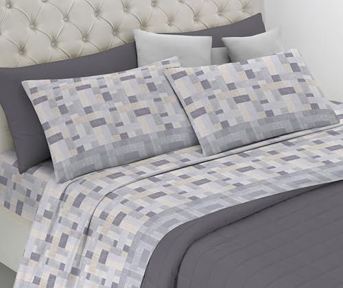 Riad Arredo Set Completo Letto in Flanella 100% Caldo Cotone Antipalline - Completo Lenzuola Morbide - Made In Italy (Daven Grigio, Singolo)