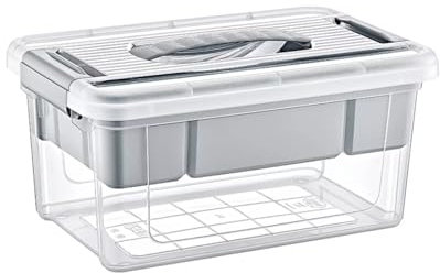 ALEEZ - Large Plastic Storage Box 9L - Clear Storage Container with Lid - Home & Office Organizer, Transparent Bin with Snap Lock Lid and Sorting Tray (5L Included) (9L)