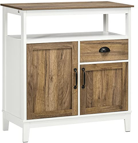 HOMCOM Buffet Cuisine, Meuble de Rangement, 2 Portes, avec 1 tiroir, étagère Ajustable, Compartiment Ouvert, 76,6 x 35 x 81,5 cm, chêne Brun