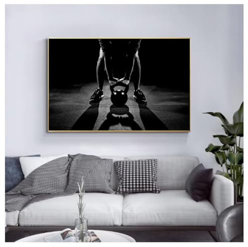 HD-Drucke Fitness-Poster mit Kettlebell für Männer Schwarze Leinwand Kunstgemälde Bodybuilding-Workout Wandbilder für Fitnessstudio-Dekor 60x40cm (ungerahmt)