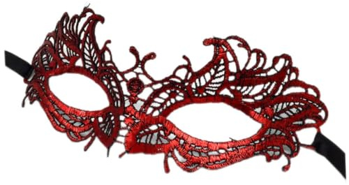 Rote Spitzen Augenmaske aus Spitze für Damen Halloween Maskenball Kostüm | Einheitsgröße, Formstabil, Geheimnisvolles Elegantes Design, Geeignet für Bühnenauftritte, Partys, Dekoration und Maskerade