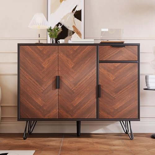 ModernLuxe Commode buffet avec tiroir et étagères - Armoire de rangement moderne avec tiroirs et pieds stables - 90 x 30 x 71,5 cm - Noir et noyer