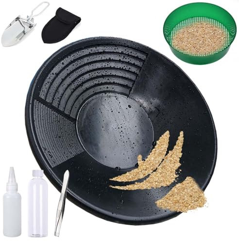 Ricerca oro Kit,Set da 6 Pezzi,Ricerca oro,Setaccio per Oro,Kit per Ricerca oro Fiume, Ricerca oro Strumenti Adatto per Torrenti, Montagne, Minerari,Setaccio per Oro Circonferenza 38,5 cm