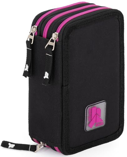 Julian Ross Stylische Mädchen Federmäppchen 3-Fach gefüllt, 45-TLG., Schwarz und Fuchsia, Radierbare Gelstifte, Filzstifte, Buntstifte, Schere, Kleber, Mit Reißverschlussfächern