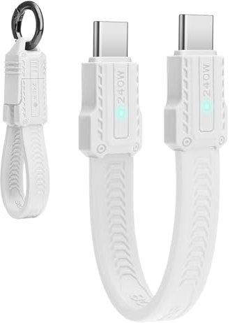 Seminer Câble plat court USB-C vers USBC 240W (13 cm), Compatible Thunderbolt 5/4 à 80 Gbit/s, Charge Rapide, OTG et Prise en Charge de L'affichage 8K pour tous les Appareils Type-C-Blanc