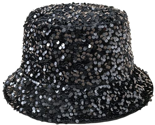 Buywis Pailletten-Hut für Damen und Herren, glänzender Sonnenhut, Glitzer, Disco-Hut, Schwarz , Einheitsgröße