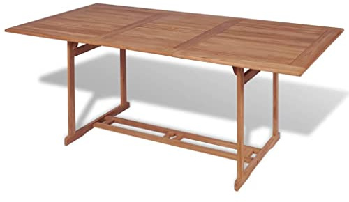 QJBSAVVA Table à manger en teck - 180 x 90 x 75 cm - Design classique avec trou pour parasol - Résistant aux intempéries et durable - Pour jardin, terrasse et balcon