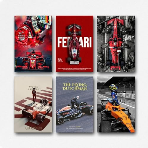 GDNWHINZL A Set Of 6 F1 Poster Vintage Formula Racing Cover Posters Für Zimmer, Ästhetische Leinwand-Wandkunst, Schlafzimmer-Dekor 08x12inch(20x30cm)