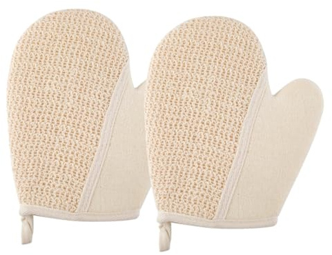 Badehandschuhe Peeling 2 Stück Leinen für Erwachsene, Beige | Duschpeeling Pad, Spa Anwendung, Körperpeeling Handschuh mit Sanfter Oberfläche