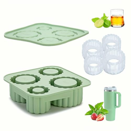 Silicone Ice Cube Mold Set Food Grade Reusable Maker 40oz Travel Mug Cold Drink Special Block Making Tool (Green)