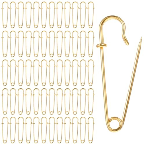 60 Stück Sicherheitsnadeln Groß Anstecknadeln Pins, 5cm Gold Broschennadeln Robuste Sicherheitsnadeln, Edelstahl Dekoration Clip Hijab Verschluss für Dicke Stoffe Kleidung Decken DIY Bastel