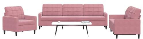 HETFTJN 3-TLG. Samt-Sofagarnitur Rosa 226 cm Ecksofa mit Sessel & Zweisitzer Modernes Metallgestell & Bequeme Schaumstoffpolster für kleines Wohnzimmer Balkon Jugendzimmer