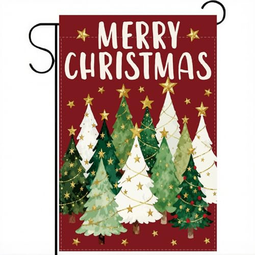 PRESSINART Bandiere da Giardino di Natale Bandiera da Giardino di Natale 12 x 18 Pollice Alberi di Natale Rossi Bandiere Invernali A Doppia Faccia in Poliestere Segno di Benvenuto per Esterno Casa