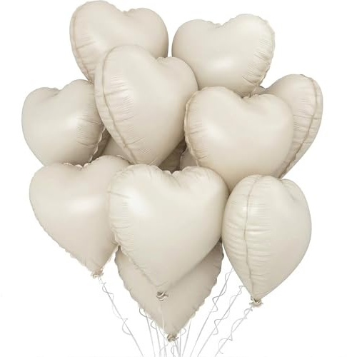 Herz Folienballons Cremeweiß, 10 Stück 18 Zoll Herzförmige Folienluftballon Creme Herzen Helium Luftballons für Geburtstag Hochzeit Valentinstag Babyparty Dekoration